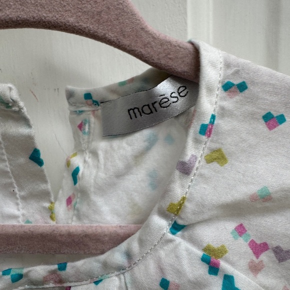 Marese 3T GirlsWhite and Blue Heart Short Sleeve Blouse with Ruffle Sleeves - Picture 5 of 7